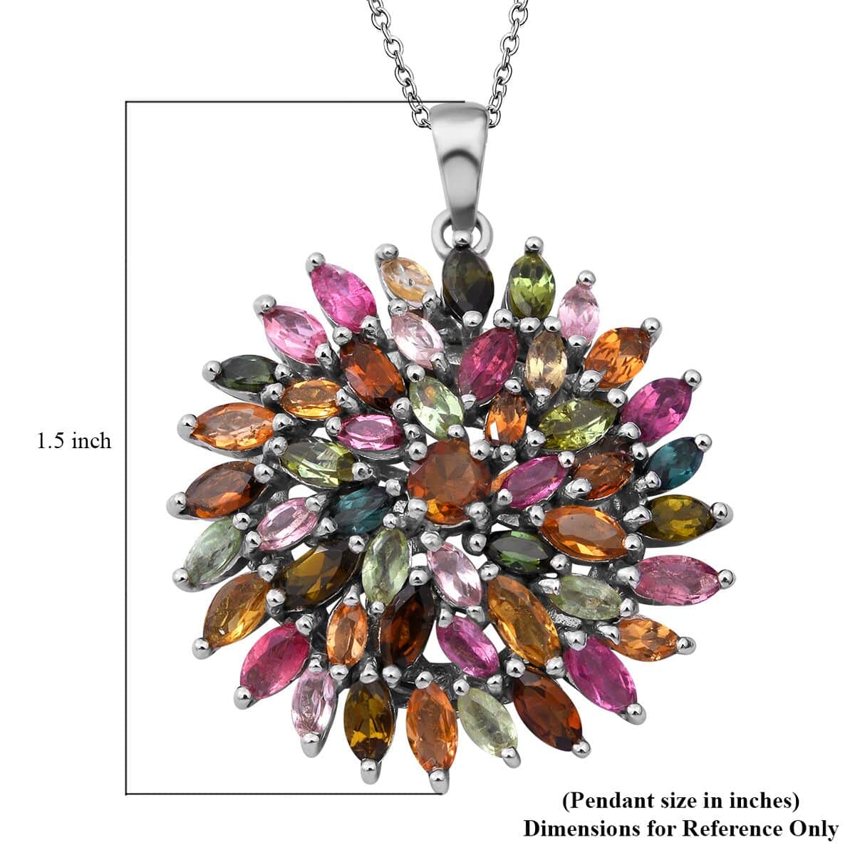 Multi-Tourmaline Floral Spray Pendant Necklace 18 Inches in Platinum Over Sterling Silver 5.50 ctw image number 5