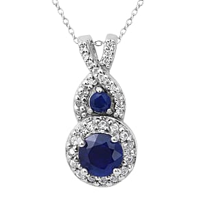 Tanzanian Blue Spinel (DF) and White Zircon Pendant Necklace 18 Inches in Platinum Over Sterling Silver 1.50 ctw