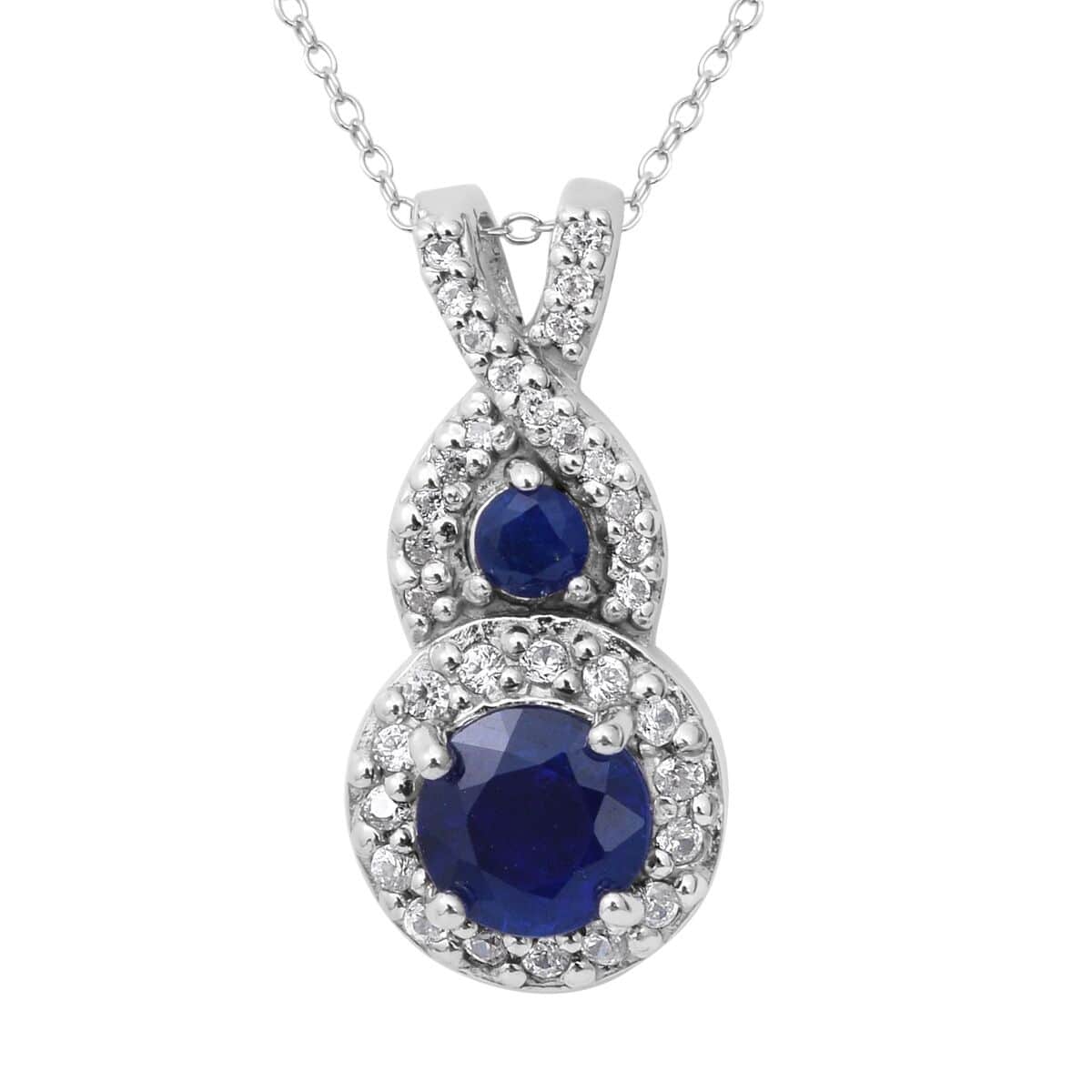 Tanzanian Blue Spinel (DF) and White Zircon Pendant Necklace 18 Inches in Platinum Over Sterling Silver 1.50 ctw image number 0