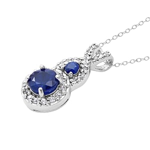 Tanzanian Blue Spinel (DF) and White Zircon Pendant Necklace 18 Inches in Platinum Over Sterling Silver 1.50 ctw