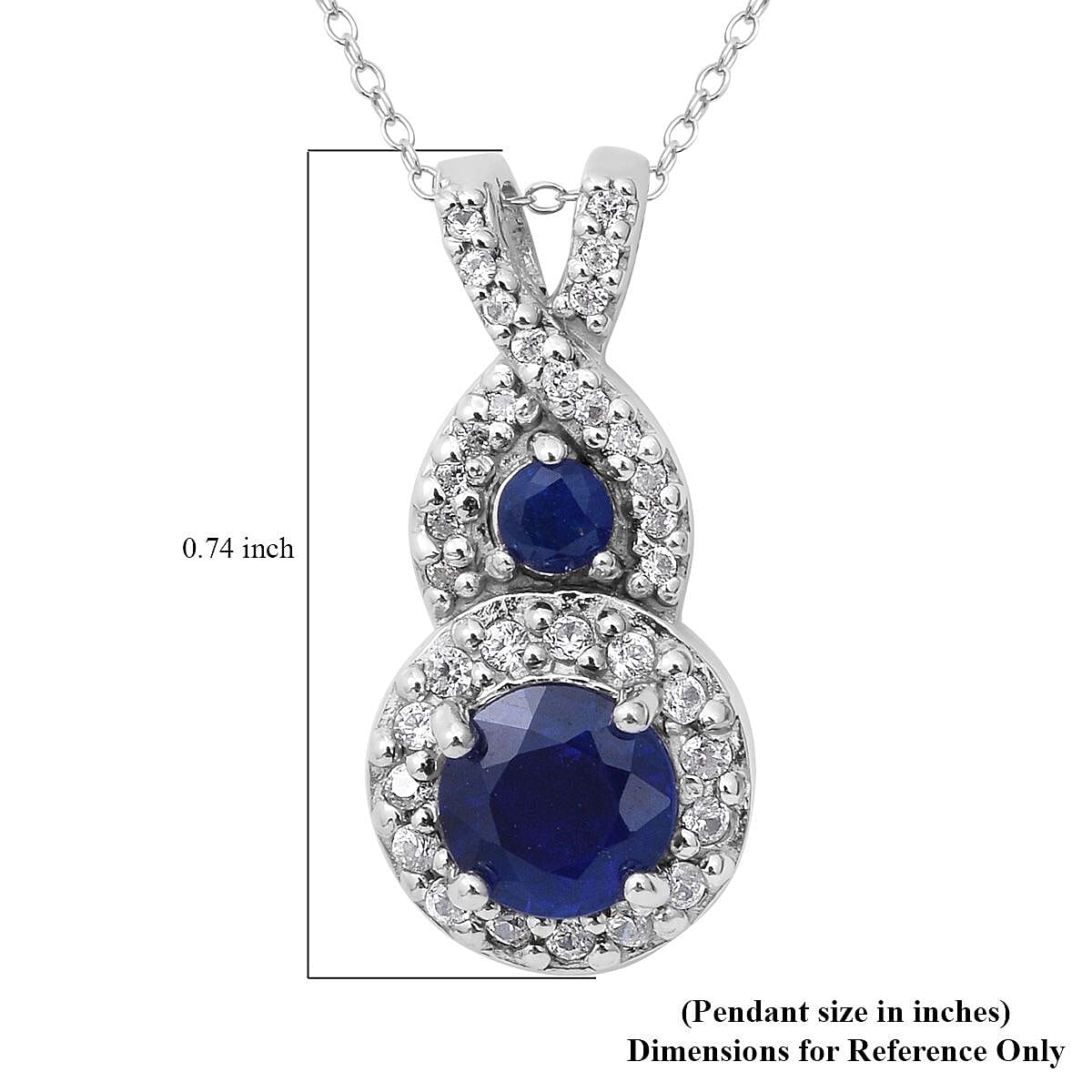 Tanzanian Blue Spinel (DF) and White Zircon Pendant Necklace 18 Inches in Platinum Over Sterling Silver 1.50 ctw