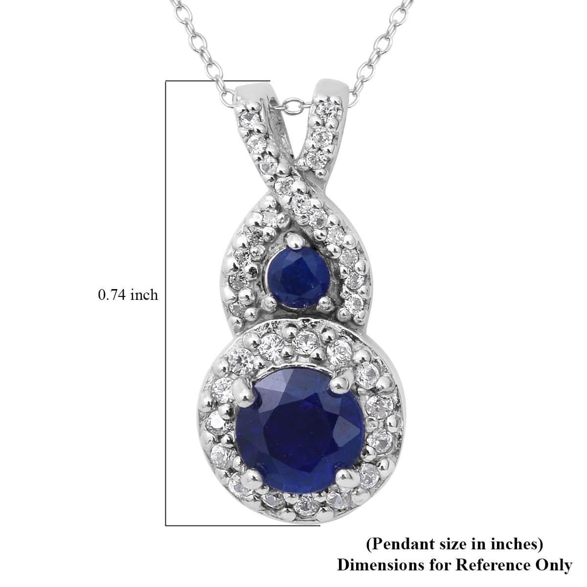 Tanzanian Blue Spinel (DF) and White Zircon Pendant Necklace 18 Inches in Platinum Over Sterling Silver 1.50 ctw image number 4