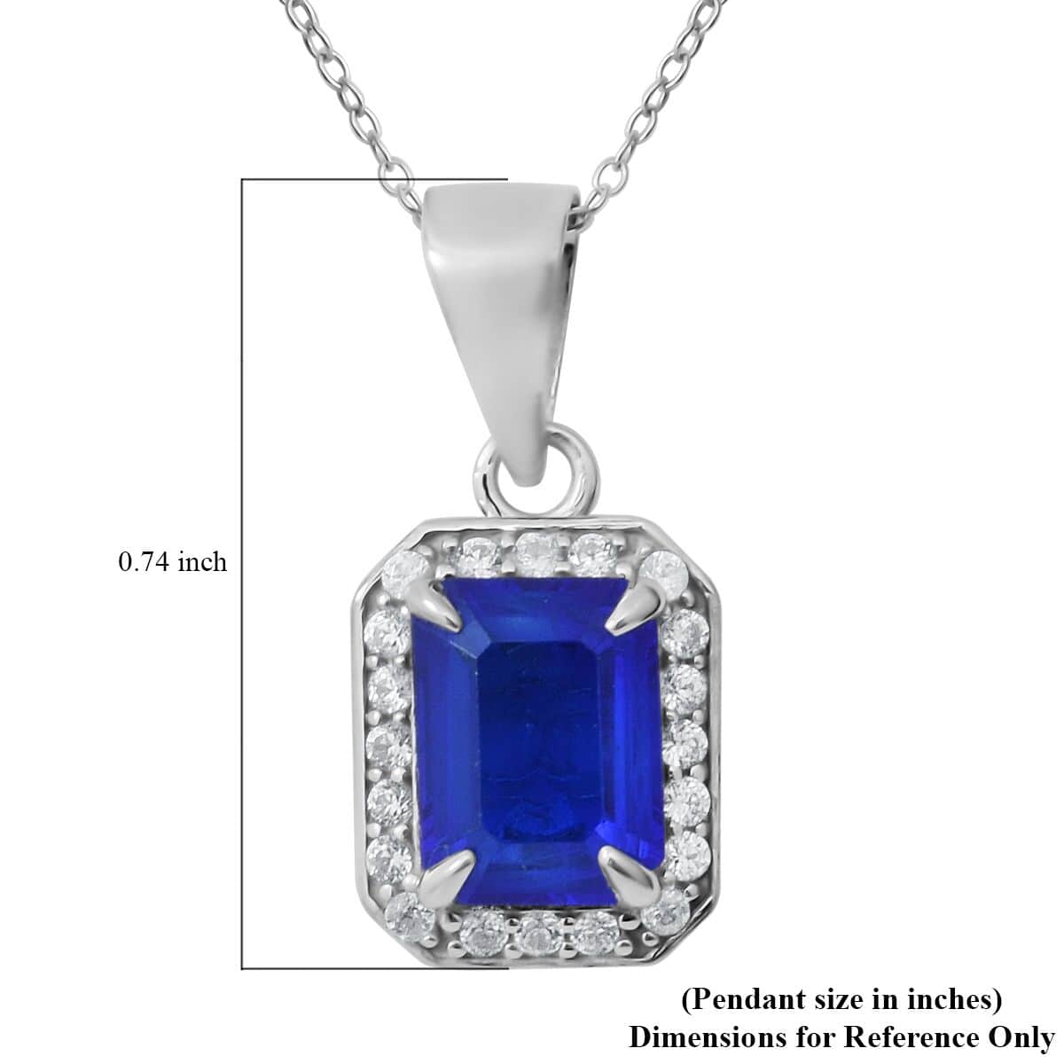 Tanzanian Blue Spinel (DF) and White Zircon Halo Pendant Necklace 18 Inches in Platinum Over Sterling Silver 2.00 ctw image number 5