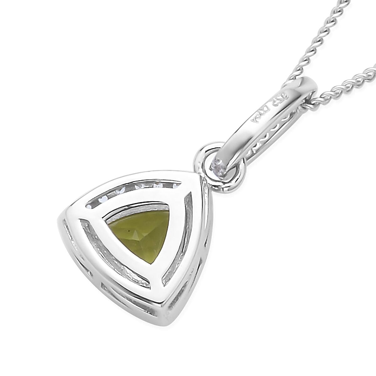Premium Peridot and White Zircon Pendant Necklace 20 Inches in Rhodium Over Sterling Silver 1.60 ctw