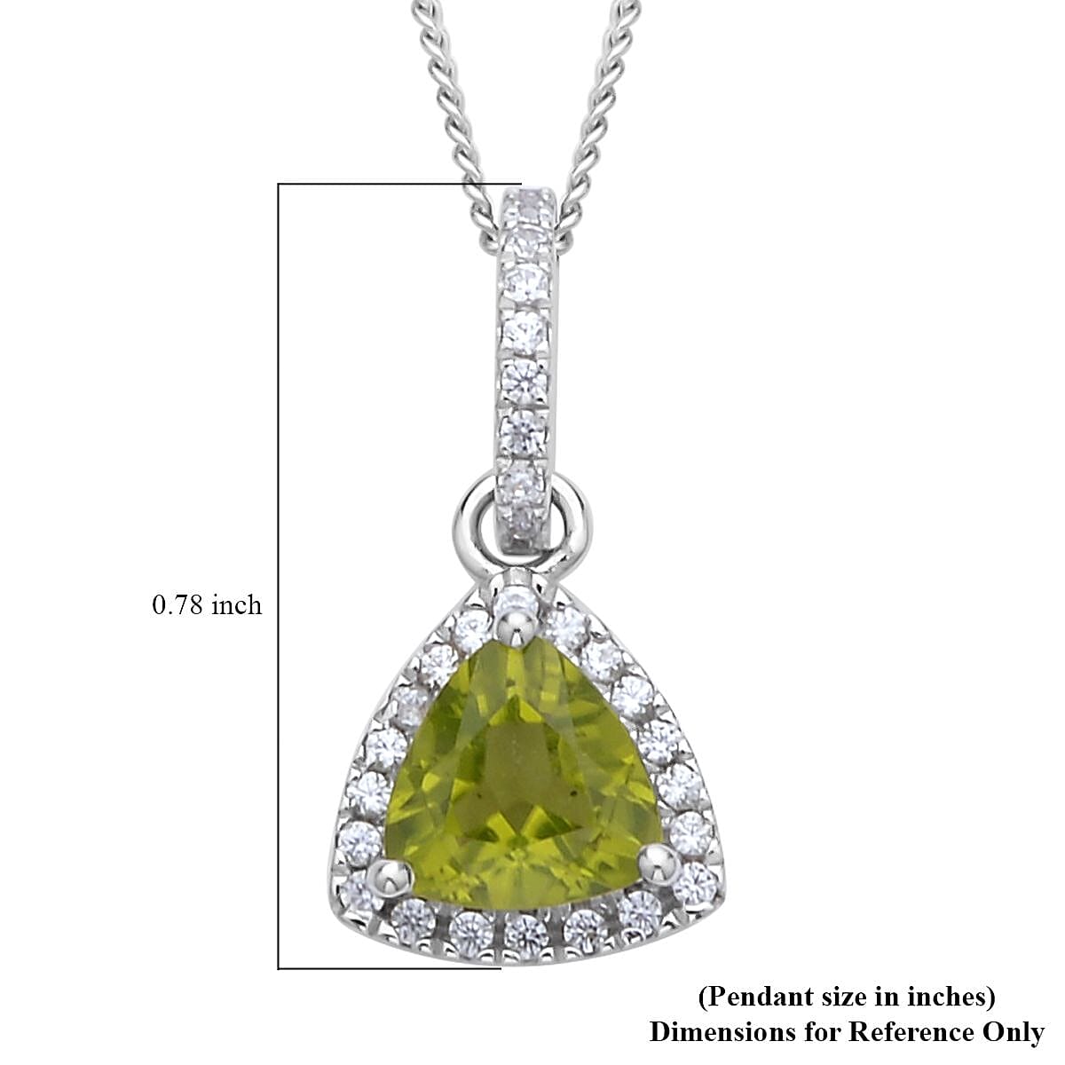 Premium Peridot and White Zircon Pendant Necklace 20 Inches in Rhodium Over Sterling Silver 1.60 ctw