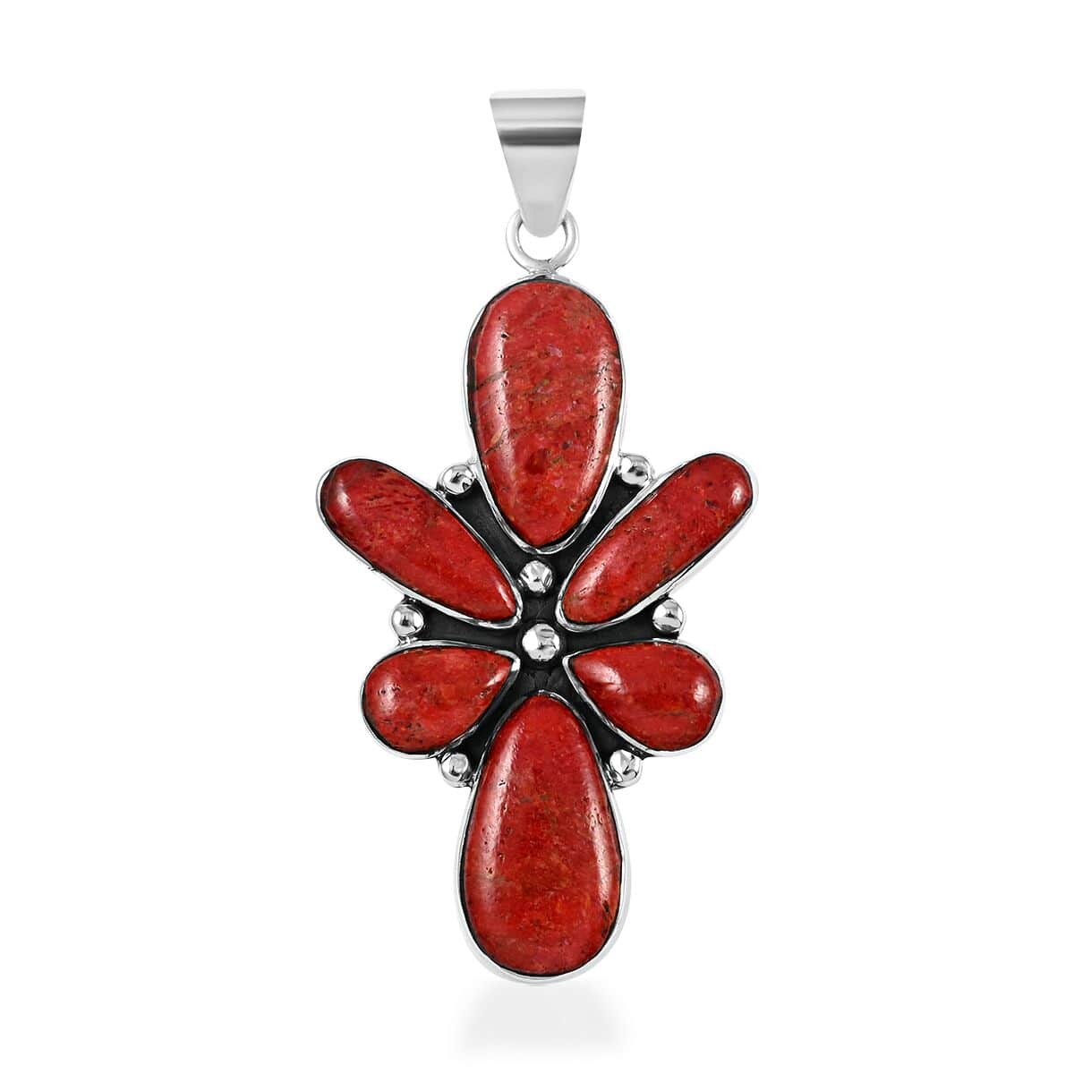 Santa Fe Style Coral Abstract Earrings and Pendant in Sterling Silver image number 2