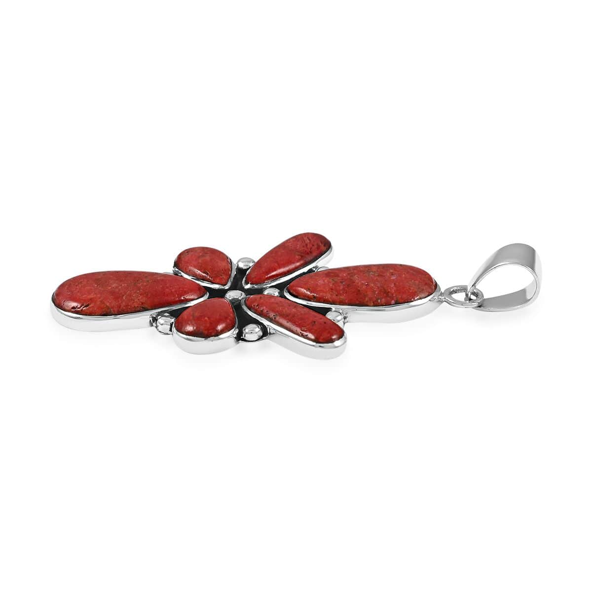 Santa Fe Style Coral Abstract Earrings and Pendant in Sterling Silver image number 3