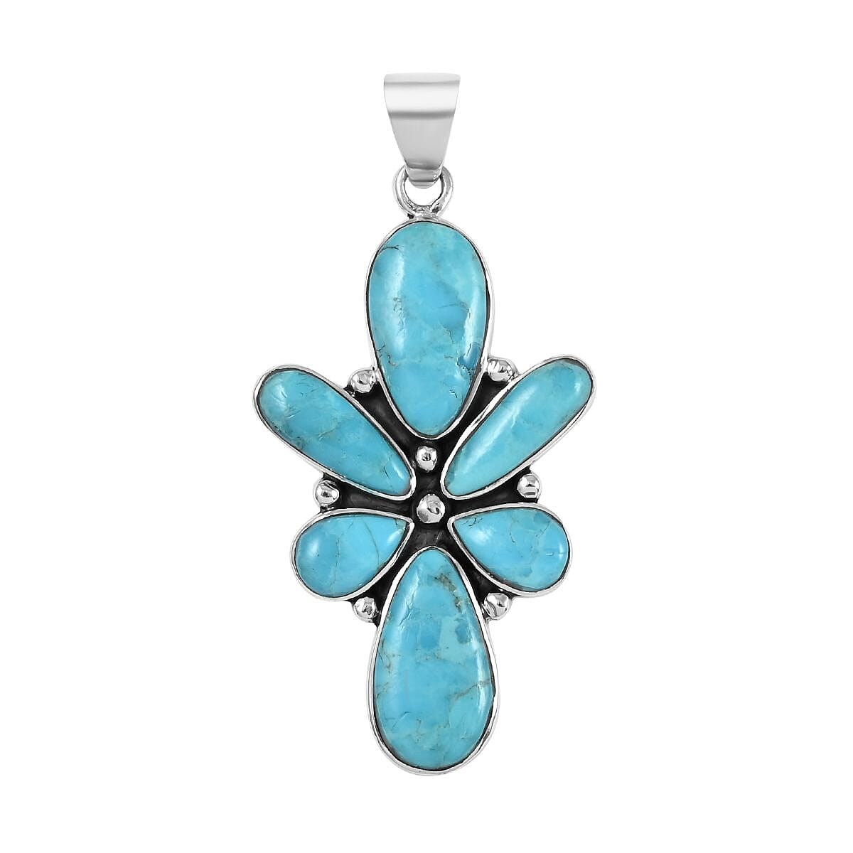 Santa Fe Style Kingman Turquoise Abstract Earrings and Pendant in Sterling Silver 22.50 ctw image number 2