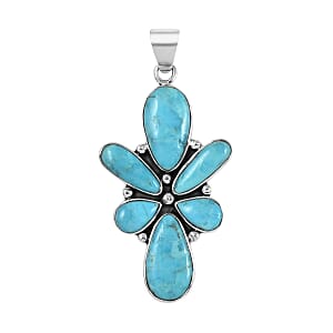 Santa Fe Style Kingman Turquoise Abstract Earrings and Pendant in Sterling Silver 22.50 ctw