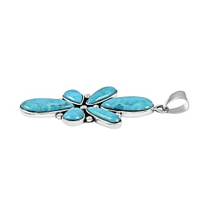 Santa Fe Style Kingman Turquoise Abstract Earrings and Pendant in Sterling Silver 22.50 ctw