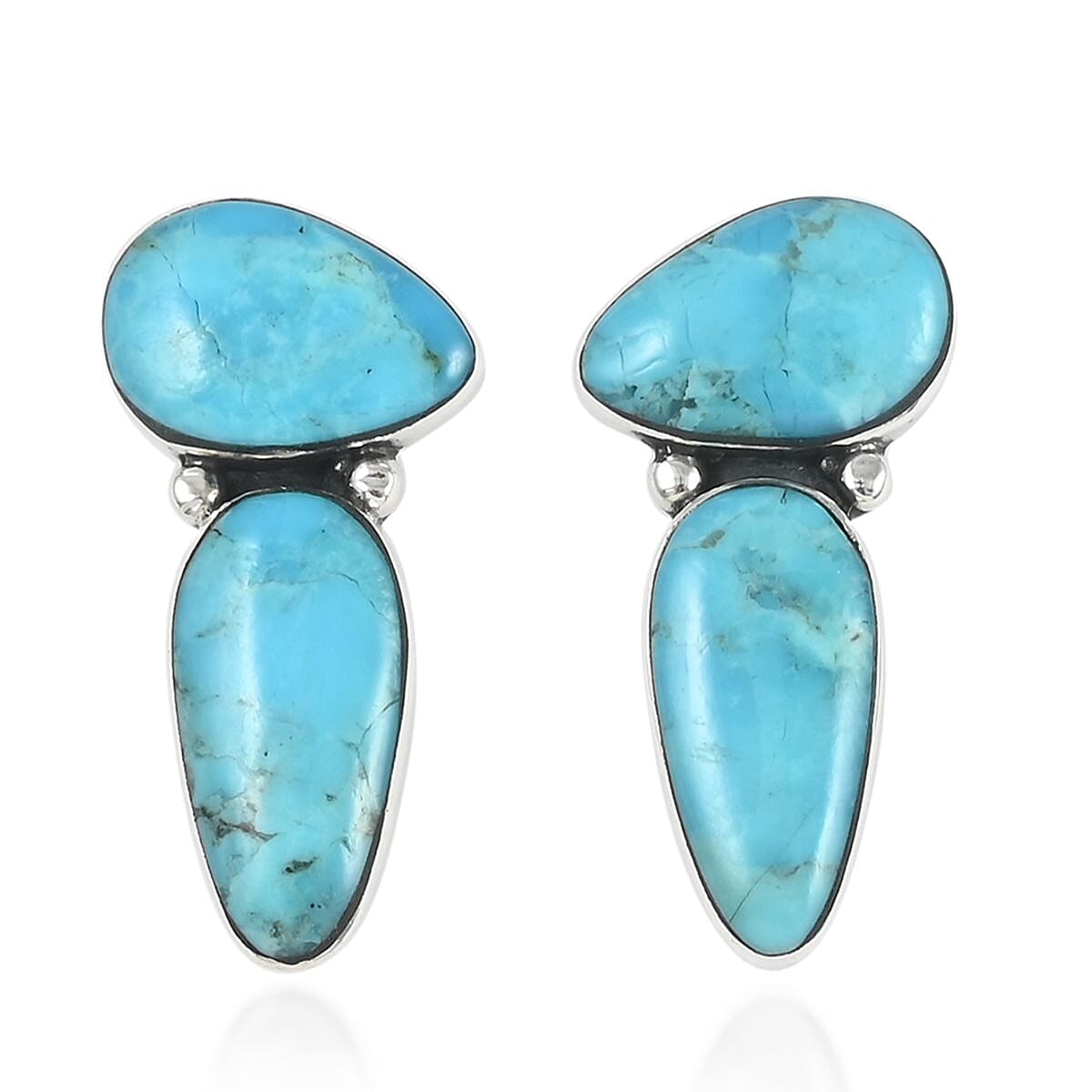 Santa Fe Style Kingman Turquoise Abstract Earrings and Pendant in Sterling Silver 22.50 ctw