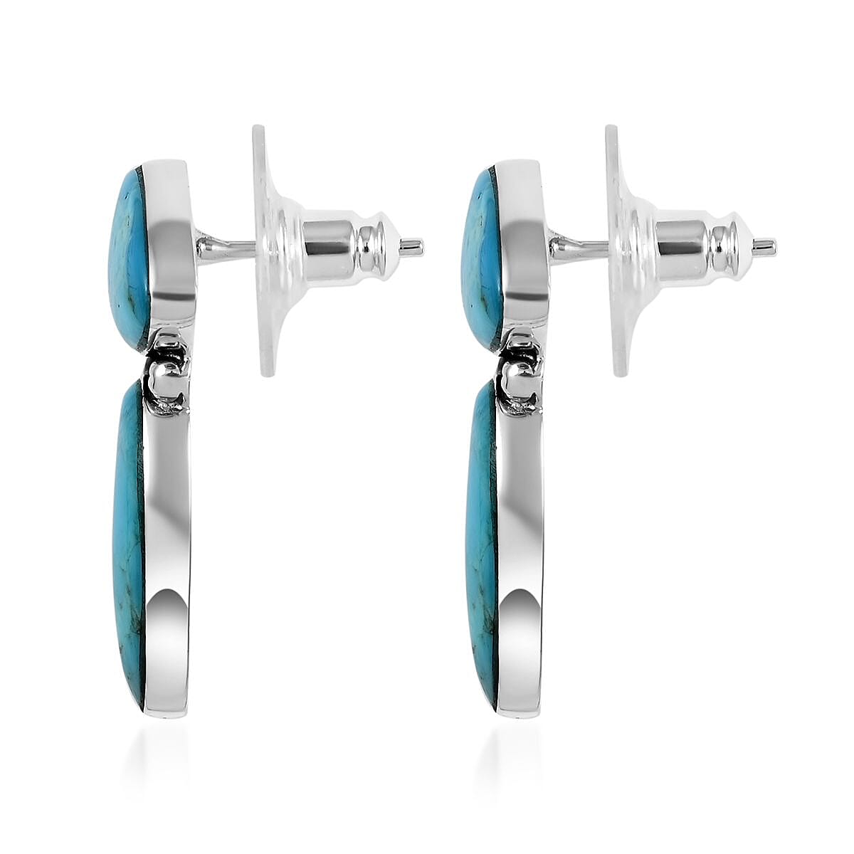 Santa Fe Style Kingman Turquoise Abstract Earrings and Pendant in Sterling Silver 22.50 ctw image number 5