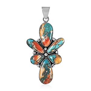 Santa Fe Style Spiny Turquoise Abstract Earrings and Pendant in Sterling Silver 11.25 ctw