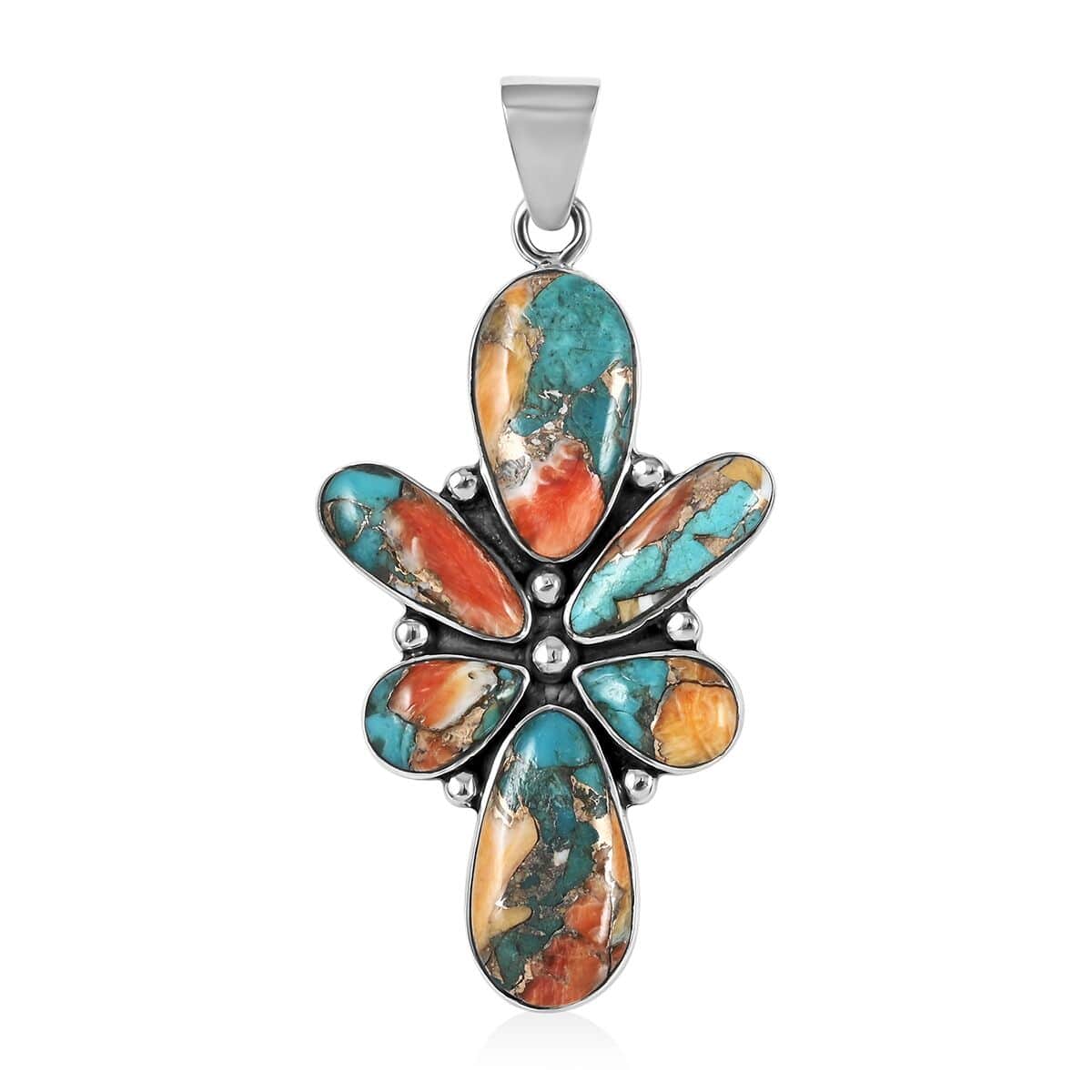 Santa Fe Style Spiny Turquoise Abstract Earrings and Pendant in Sterling Silver 11.25 ctw image number 2