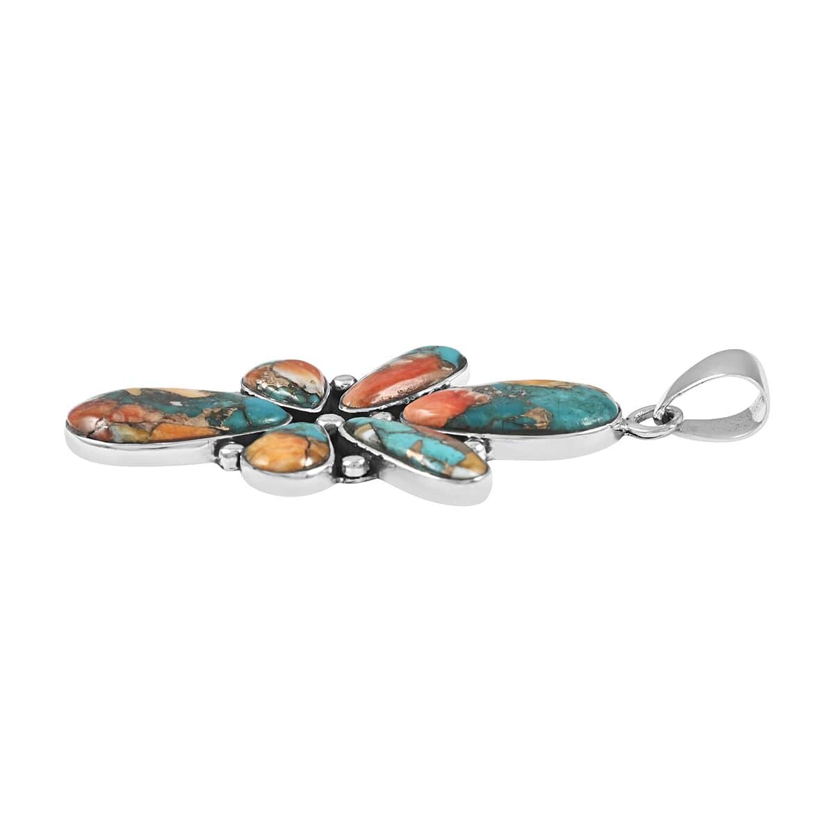 Santa Fe Style Spiny Turquoise Abstract Earrings and Pendant in Sterling Silver 11.25 ctw image number 3