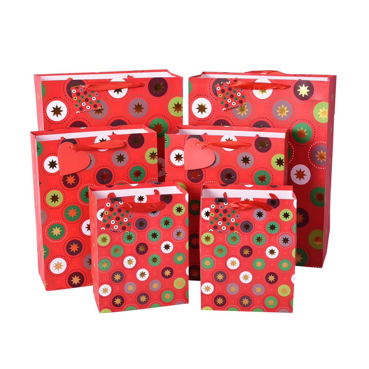 Set of 6 Christmas Theme Colorful Polka Dot Pattern Card Paper Gift Packing Bag image number 0