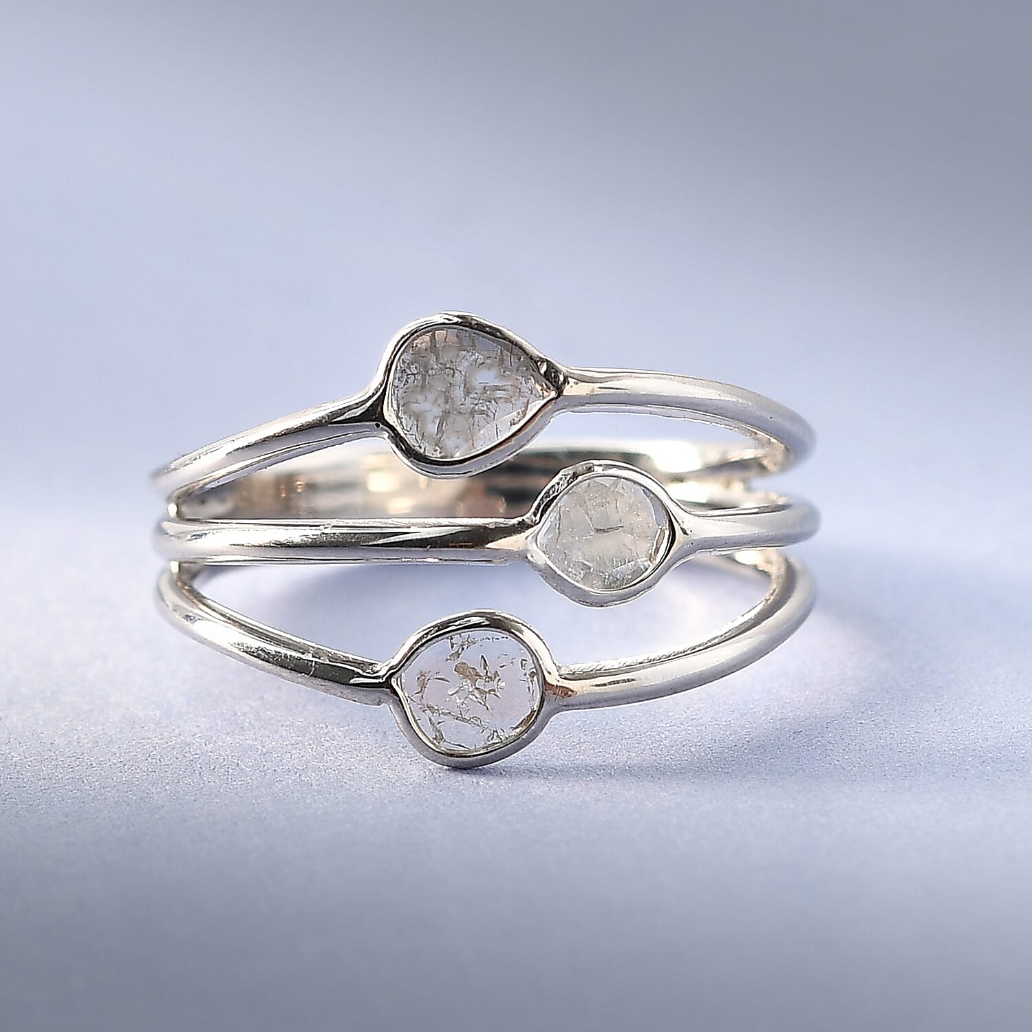 Artisan Crafted Polki Diamond Ring in Platinum Over Sterling Silver (Size 10.0) 0.35 ctw