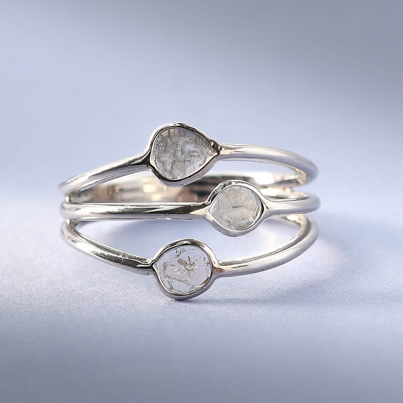 Artisan Crafted Polki Diamond Ring in Platinum Over Sterling Silver (Size 10.0) 0.35 ctw