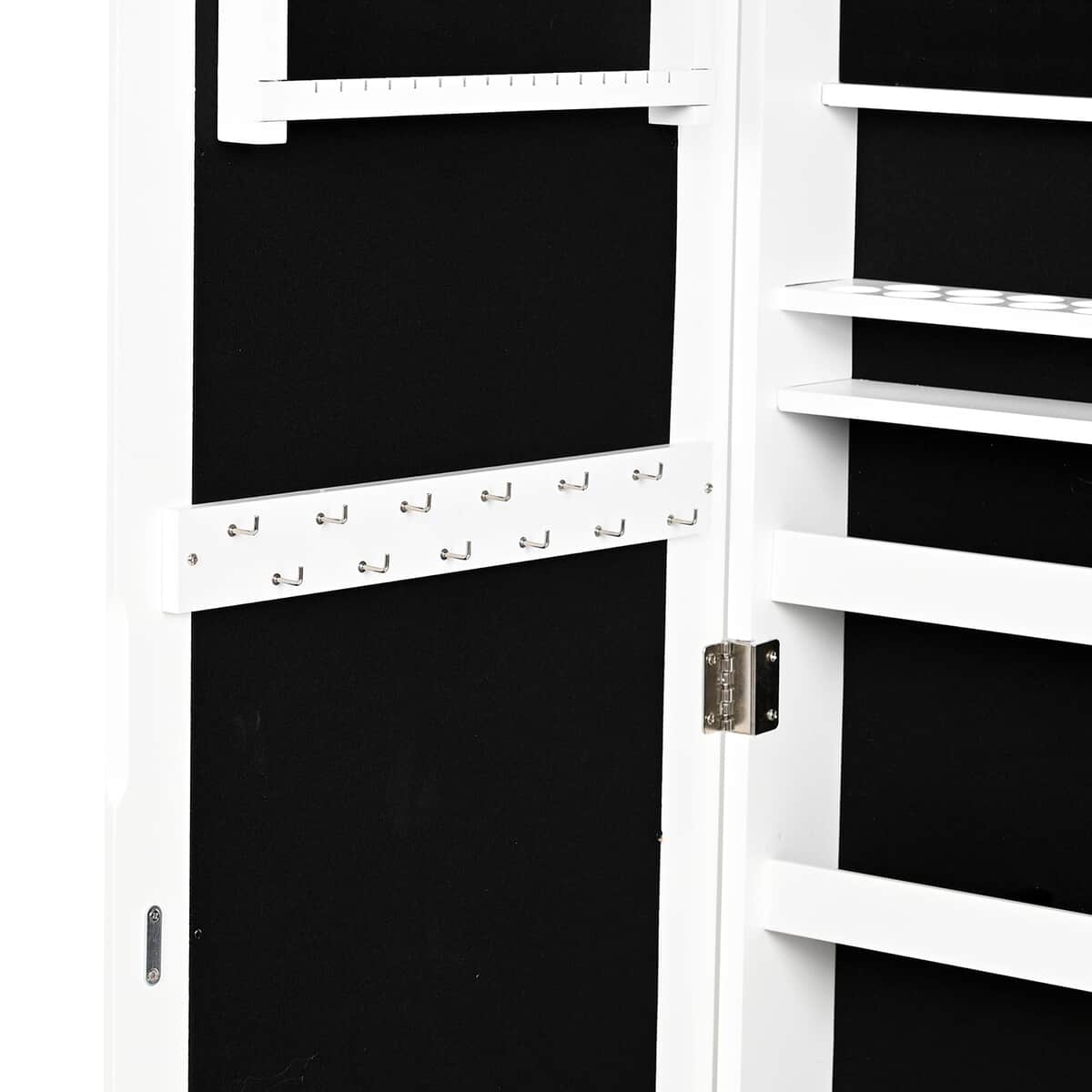 Multi Purpose Full Length Wall & Door Mounted Jewelry Armoire with Black Velvet Lining Mirror and 18 LED Lights (3xAA Battery Not Included) image number 4