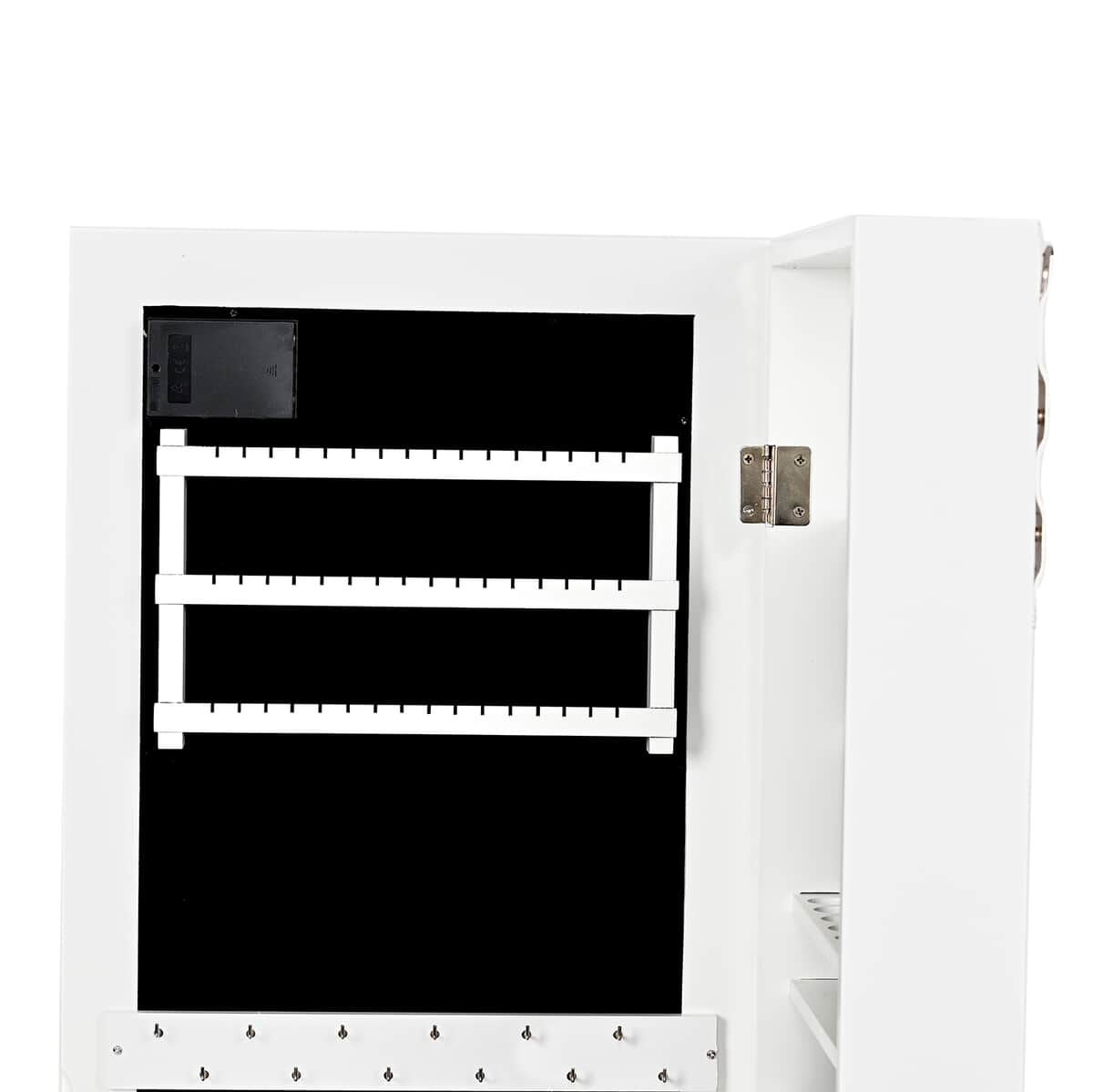 Multi Purpose Full Length Wall & Door Mounted Jewelry Armoire with Black Velvet Lining Mirror and 18 LED Lights (3xAA Battery Not Included) image number 6