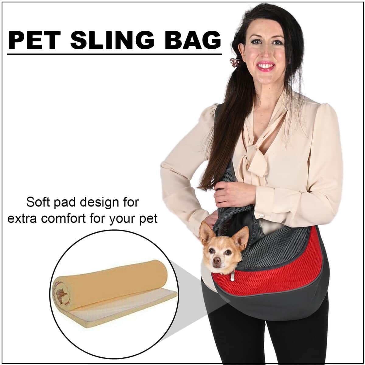 Gray and Red Nylon Mesh Pet Sling Bag image number 1
