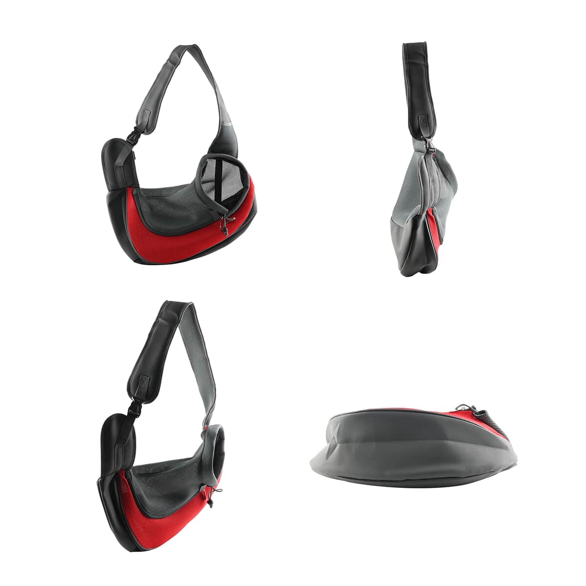 Gray and Red Nylon Mesh Pet Sling Bag image number 5
