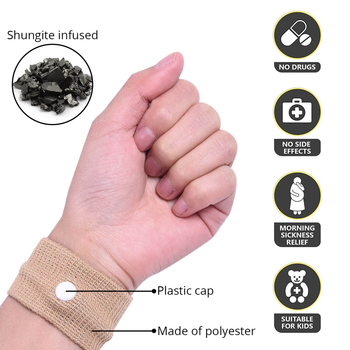 Set of 2 Brown Polyester Anti-nausea Acupressure Shungite Wristband image number 2