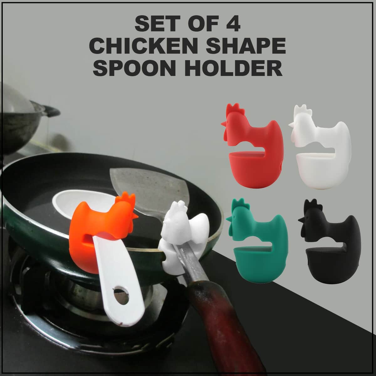Set of 4 Multi Color Cute Chicken Shape Spoon Holder image number 1