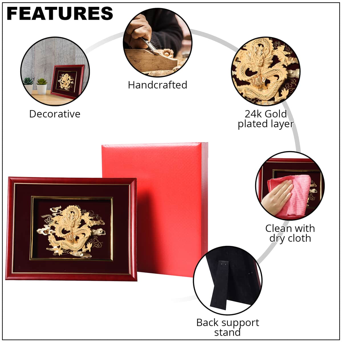 24K Gold Plated Layer Dragon Exhibit Wall Decor Frame image number 2
