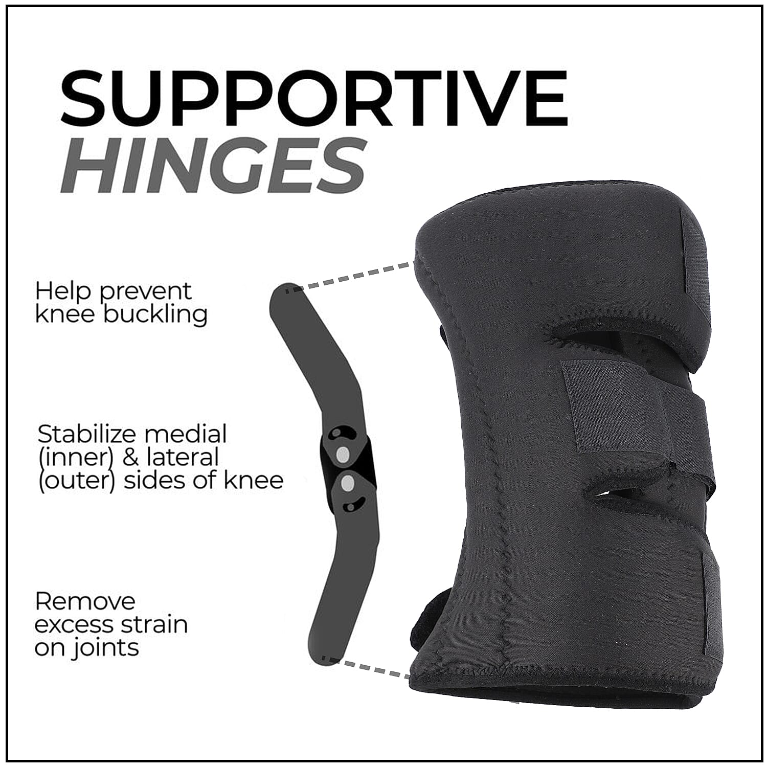 Black Drytex Knee Wrap Hinged Support with Ferrite Magnets