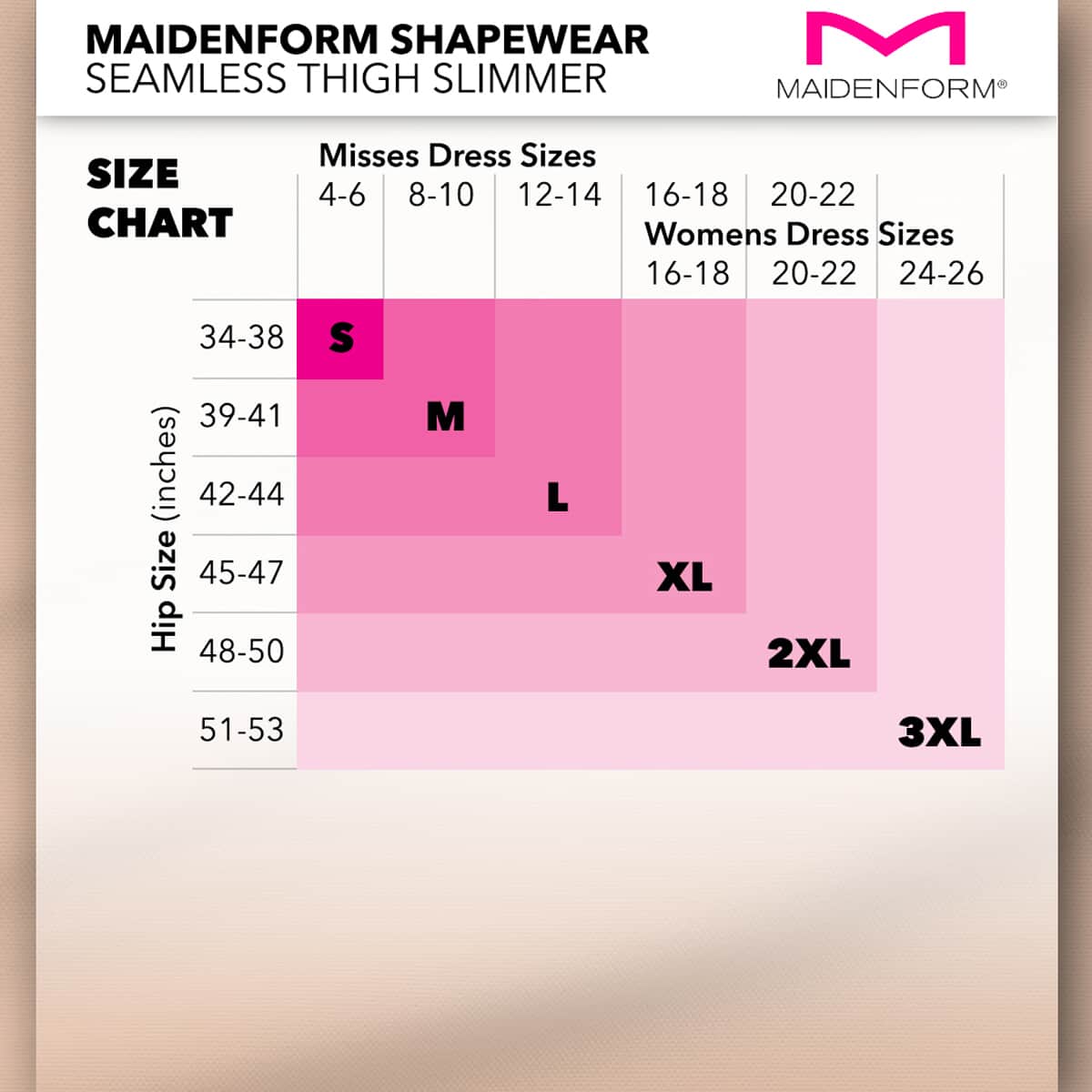 Maidenform thigh slimmer size deals chart