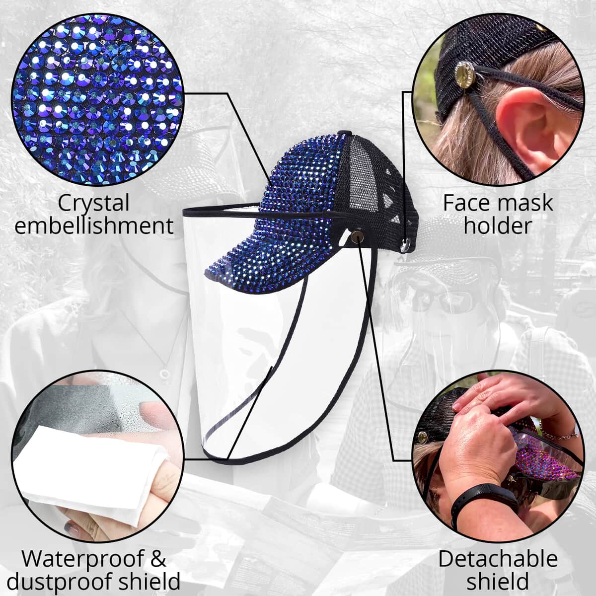 Sapphire Blue Crystal Cap with Detachable Waterproof and Dustproof Shield (22-22.8) image number 2