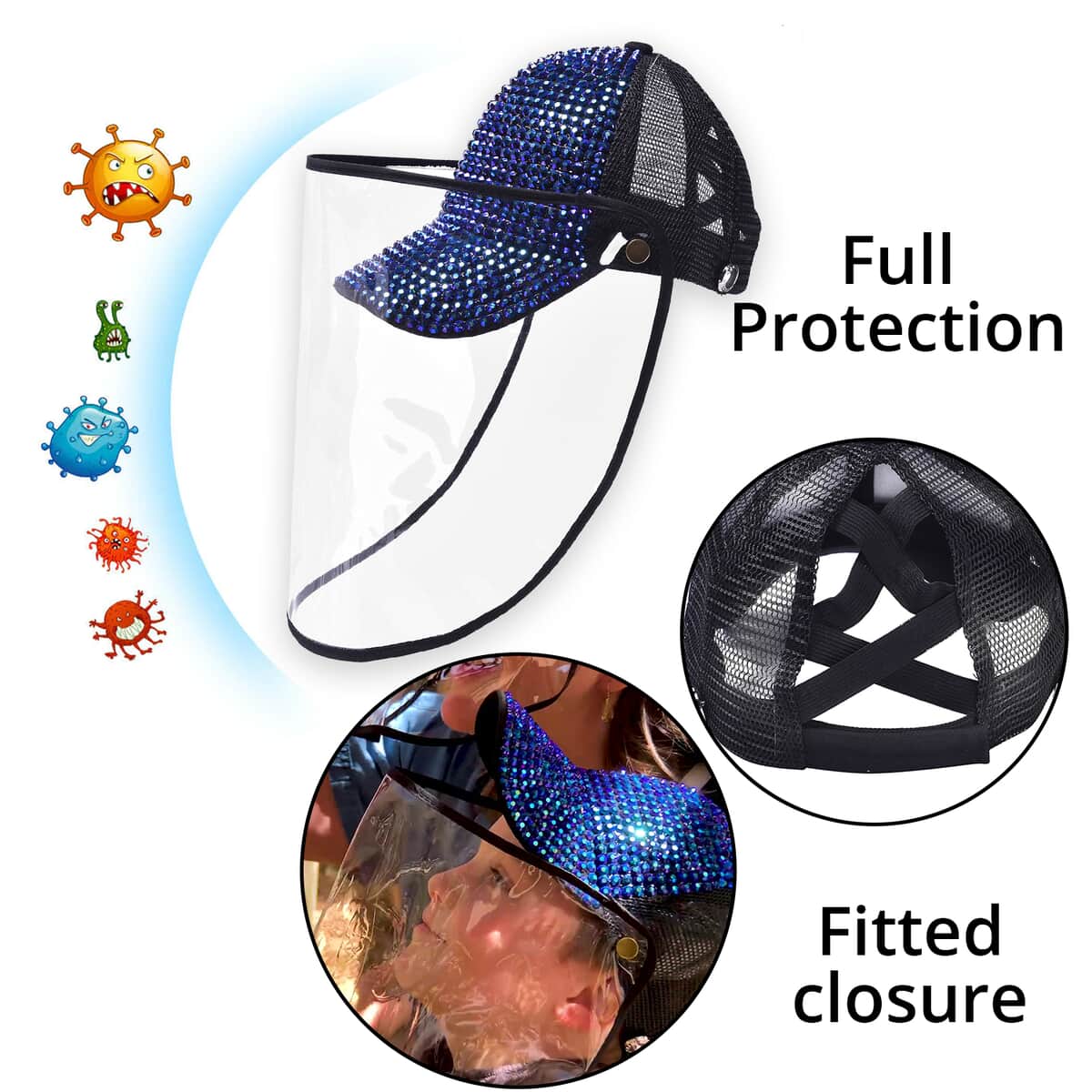 Sapphire Blue Crystal Cap with Detachable Waterproof and Dustproof Shield (22-22.8) image number 3