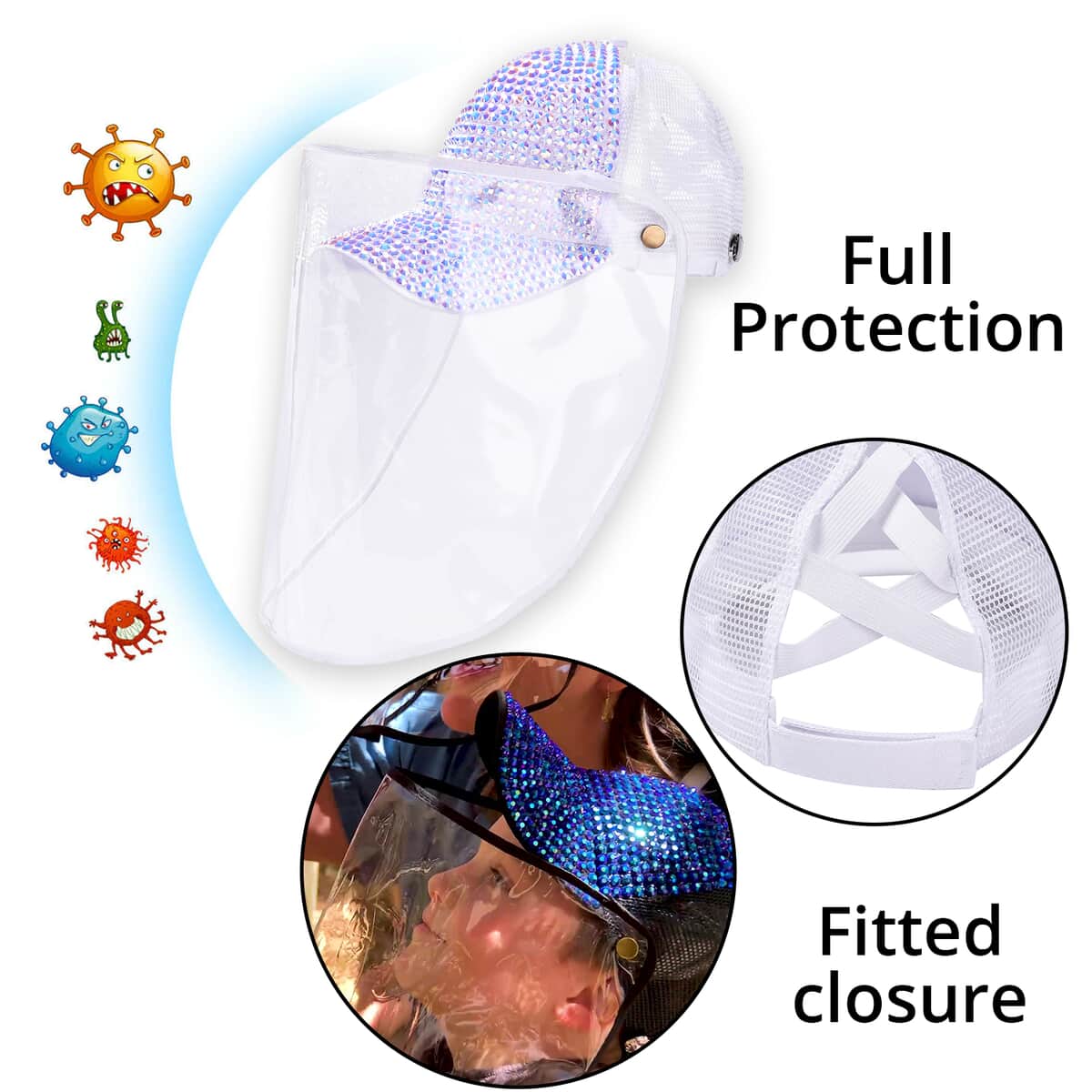 White Crystal Cap with Detachable Waterproof and Dustproof Shield image number 3