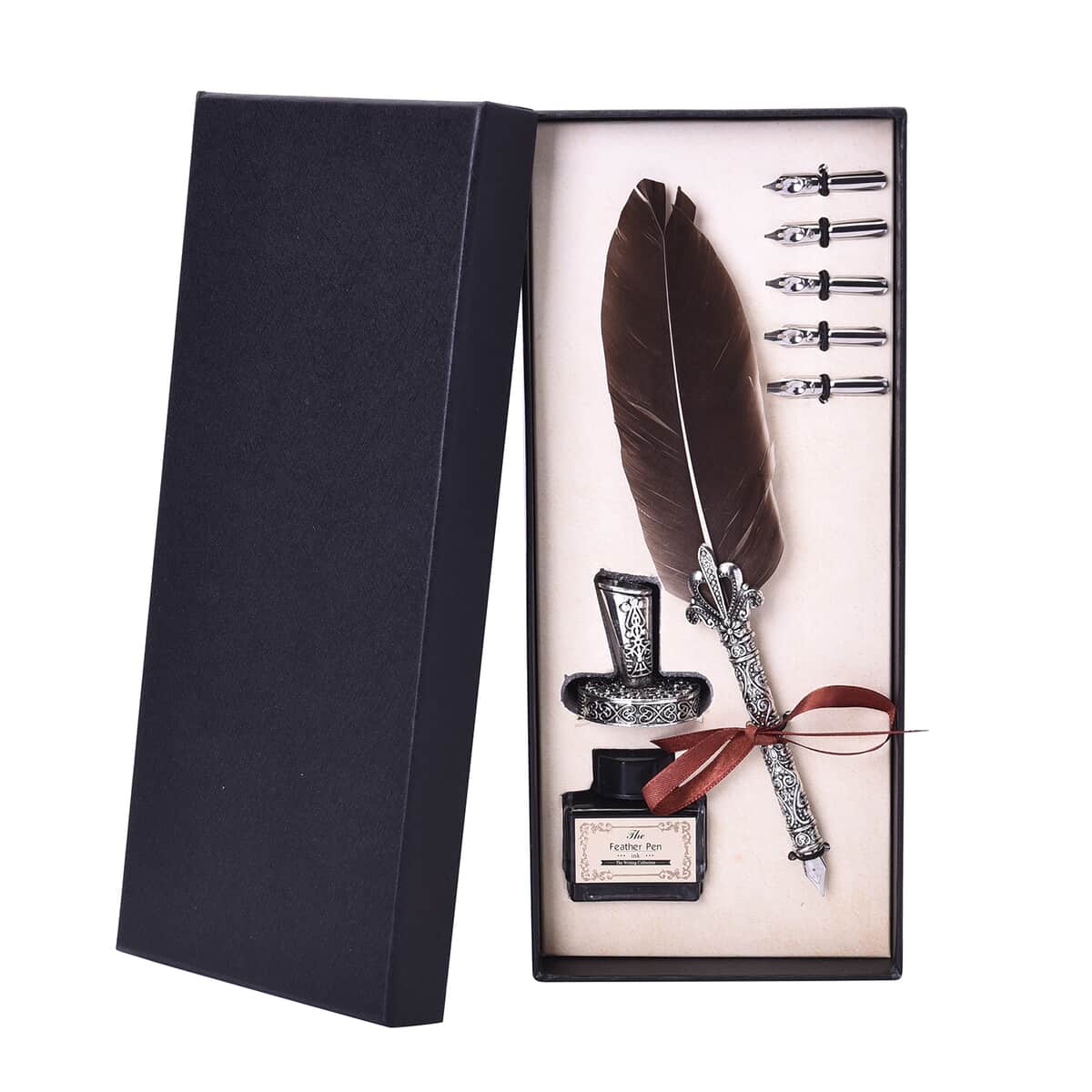 Brown Antique Pen Set (Feather Pen, Pen Holder, 5 Extra Nibs and 15ml Black Ink Bottle) image number 5