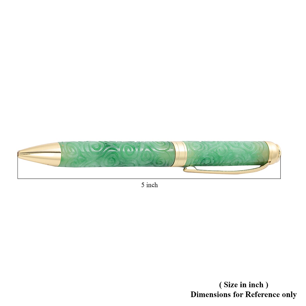 Hand Carved Green Jade Carved Lucky Clouds Ball Point Pen in Goldtone (Approx 208ctw) image number 4