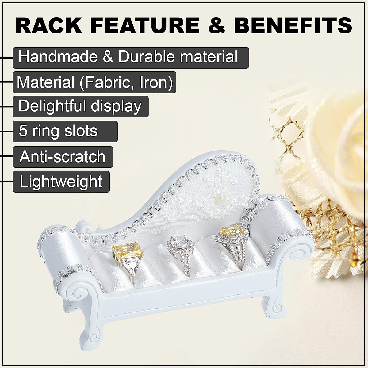 Peacock Blue with Golden Hand-made Bed Shaped Ring Storage Rack (8.70'x4.70'x2') image number 2