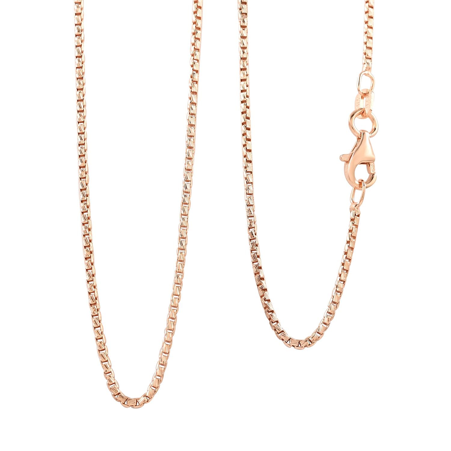 Italian 14K Rose Gold Over Sterling Silver 1.3mm Box Chain 20 Inches 3.80 Grams