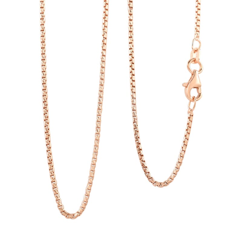 Italian 14K Rose Gold Over Sterling Silver 1.3mm Box Chain 20 Inches 3.80 Grams