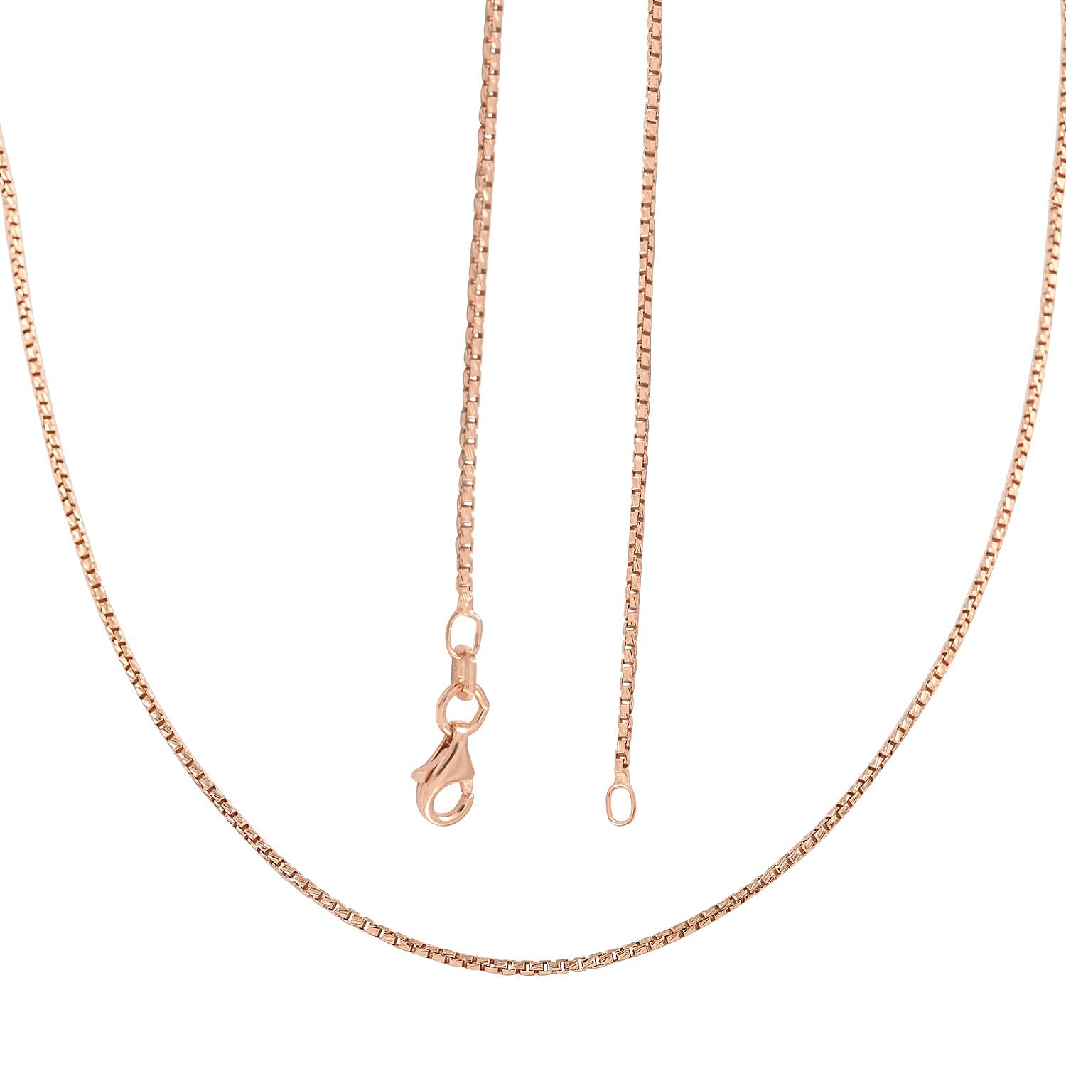 Italian 14K Rose Gold Over Sterling Silver 1.3mm Box Chain 20 Inches 3.80 Grams