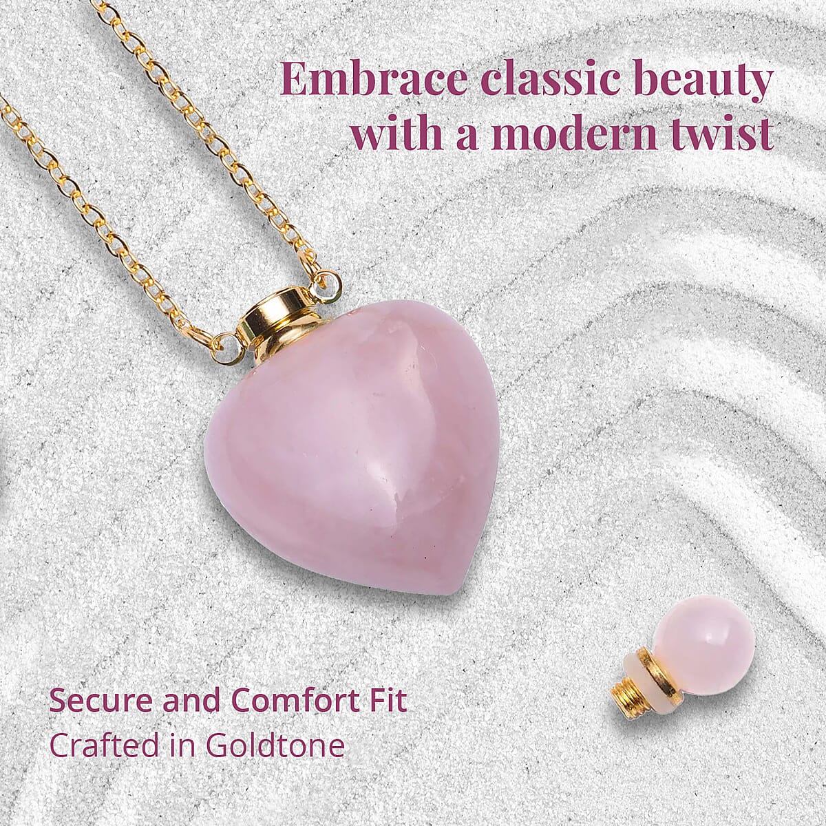 Galilea Rose Quartz Perfume Bottle Necklace 22 Inches in Goldtone 80.00 ctw image number 2