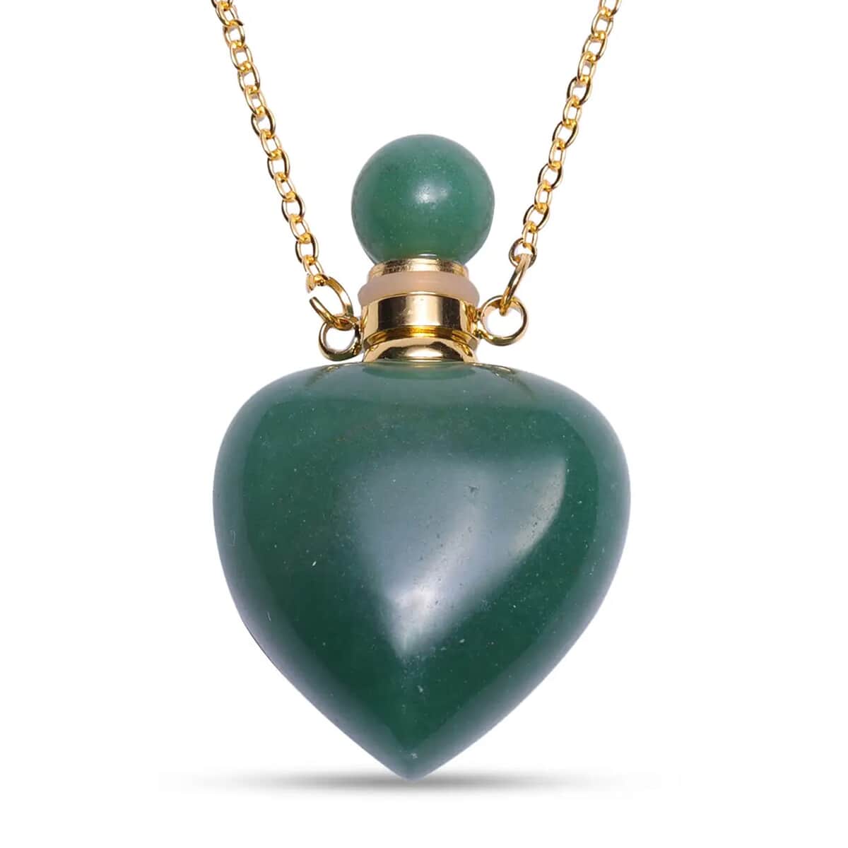 Green Aventurine Perfume Bottle Necklace 22 Inches in Goldtone 80.00 ctw image number 0