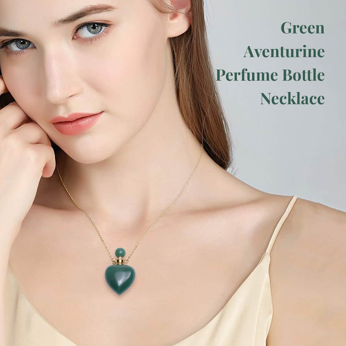 Green Aventurine Perfume Bottle Necklace 22 Inches in Goldtone 80.00 ctw image number 1