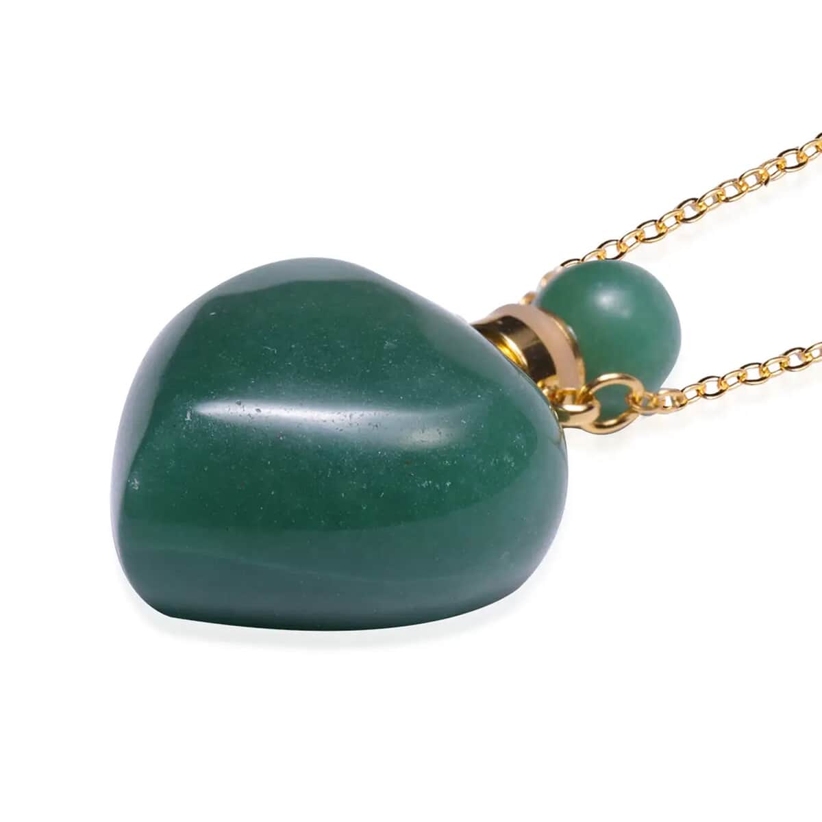 Green Aventurine Perfume Bottle Necklace 22 Inches in Goldtone 80.00 ctw image number 5