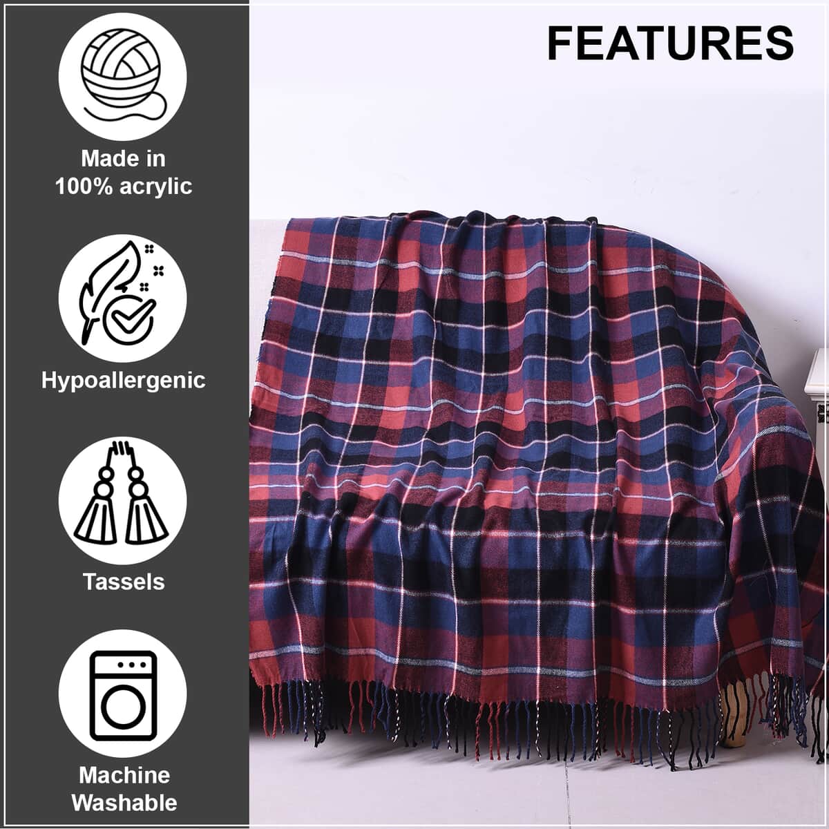 Homesmart Acrylic Multi Color Checker Pattern Throw Blanket with Tassels for Couch for Women, Men and Kids image number 1