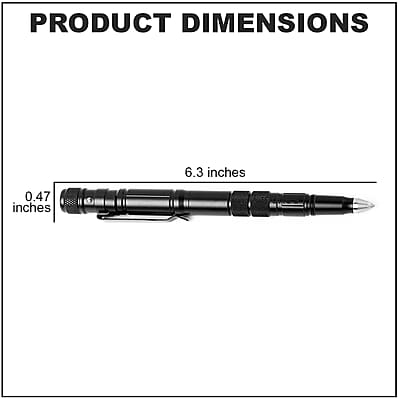 Black 4 in 1 Multifunctional Tools Pen (Whistle, Knife, Ballpoint Pen, LED flashlight, Glass Breaker, Pen Clip, 9 Batteries and 3 Ballpoint Refills)