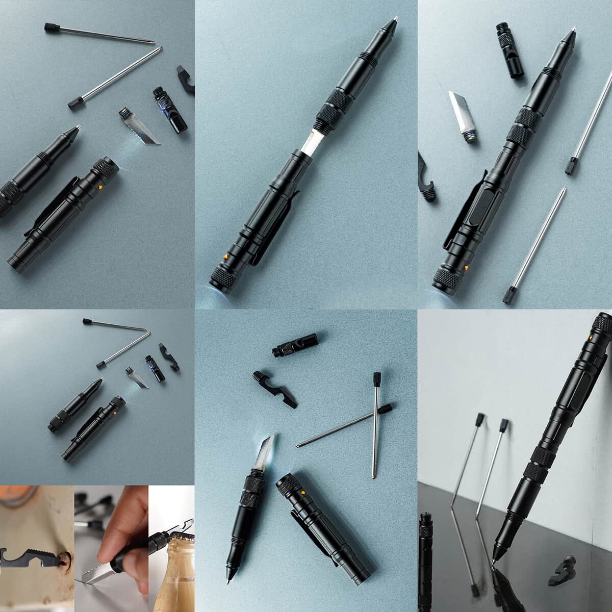 Black 4 in 1 Multifunctional Tools Pen (Whistle, Knife, Ballpoint Pen, LED flashlight, Glass Breaker, Pen Clip, 9 Batteries and 3 Ballpoint Refills) image number 4