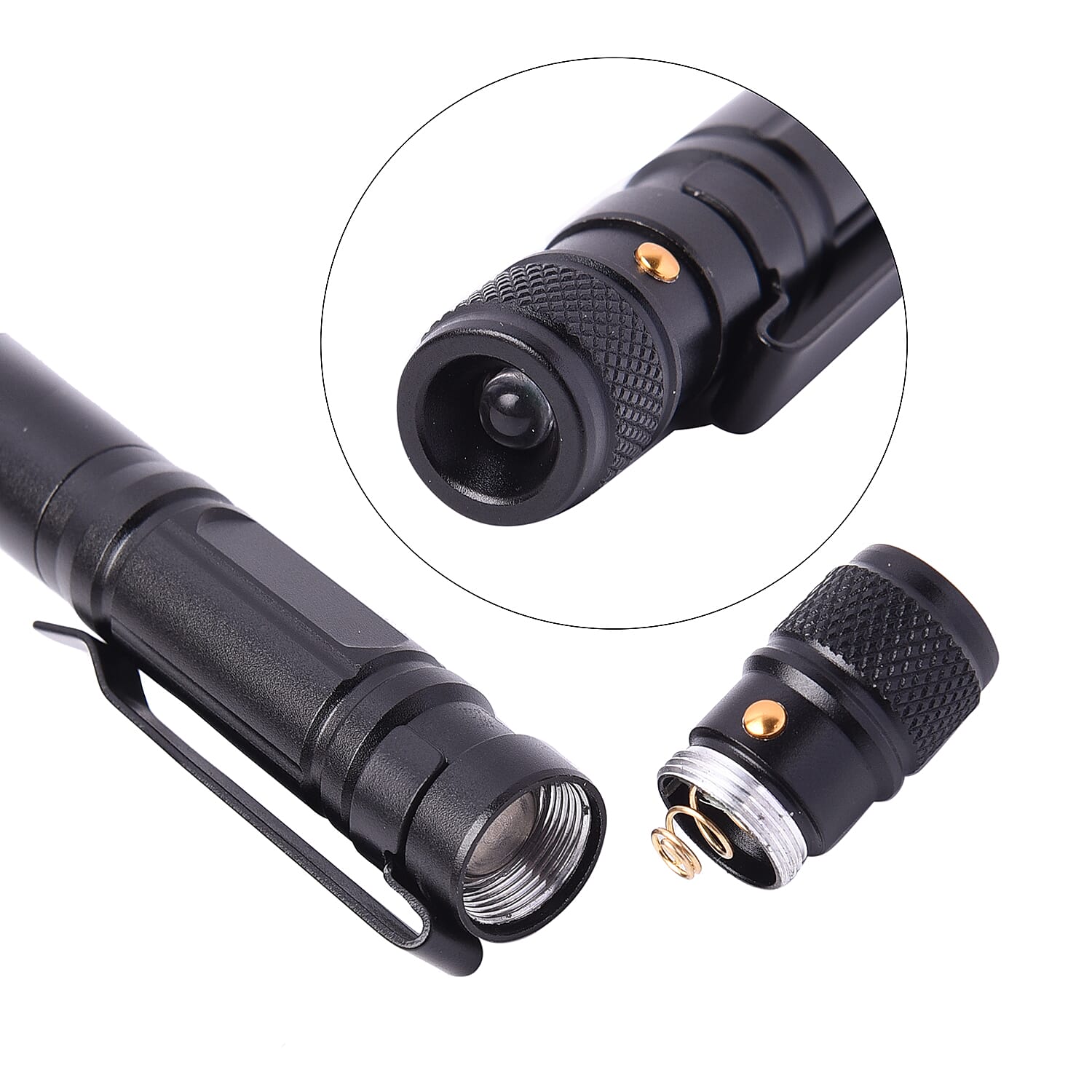 Black 4 in 1 Multifunctional Tools Pen (Whistle, Knife, Ballpoint Pen, LED flashlight, Glass Breaker, Pen Clip, 9 Batteries and 3 Ballpoint Refills)