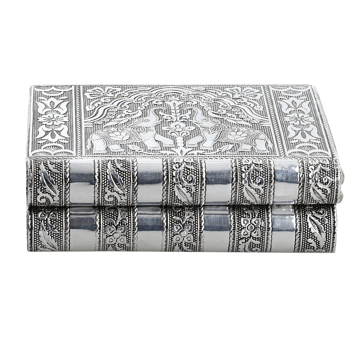 Aluminum Elephant Embossed Jewelry Box with Velvet Anti Scratch Interior (6x4.5) image number 2