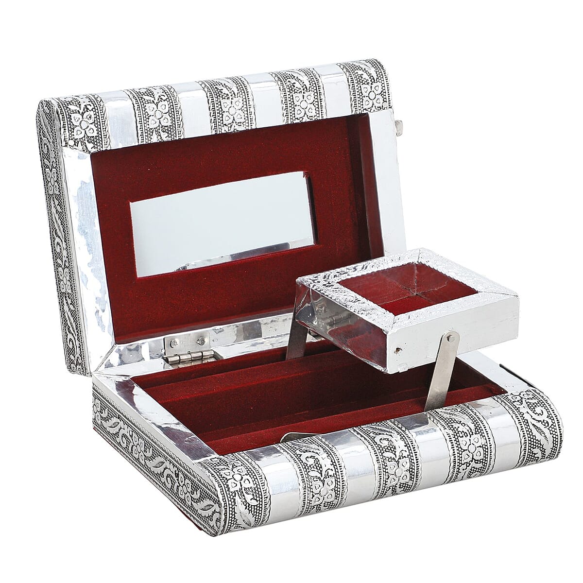 Aluminum Elephant Embossed Jewelry Box with Velvet Anti Scratch Interior (6x4.5) image number 5